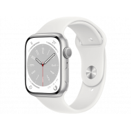 Apple Watch Series 8 45 mm (GPS) Silber Aluminiumgehäuse mit weißem Sportarmband M/L