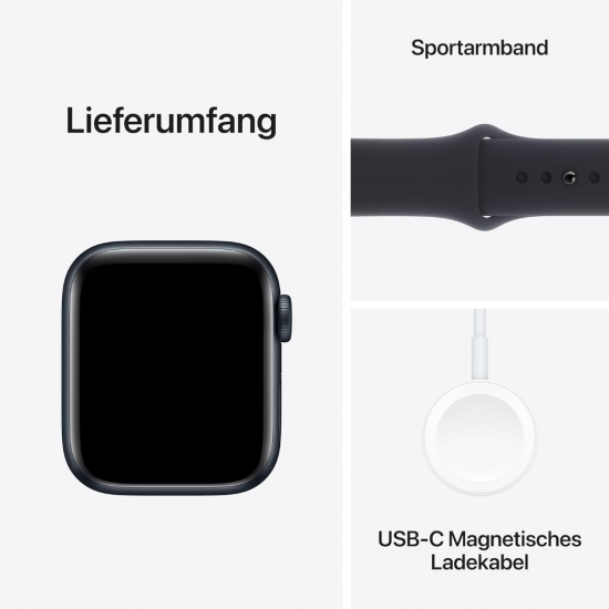 Apple Watch SE 2023 2. Generation (GPS, 40 mm) - Midnight-Aluminiumgehäuse mit M/L Midnight-Sportarmband