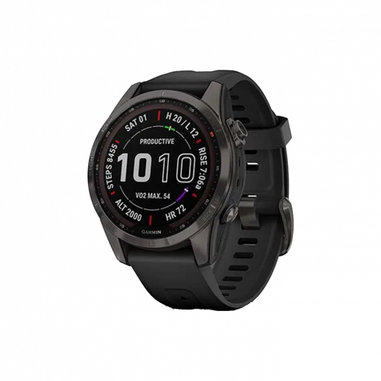 Garmin Fenix 7S Sapphire Solar Edition (42 mm) – kohlenstoffgraues DLC-Titan mit schwarzem Band