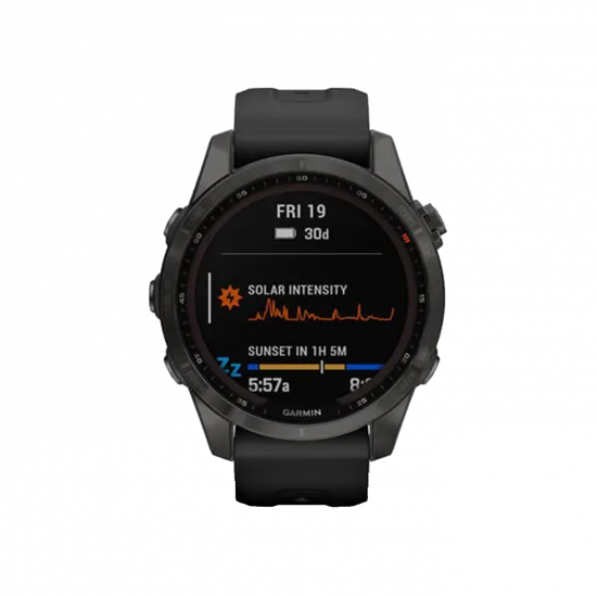 Garmin Fenix 7S Sapphire Solar Edition (42 mm) – kohlenstoffgraues DLC-Titan mit schwarzem Band