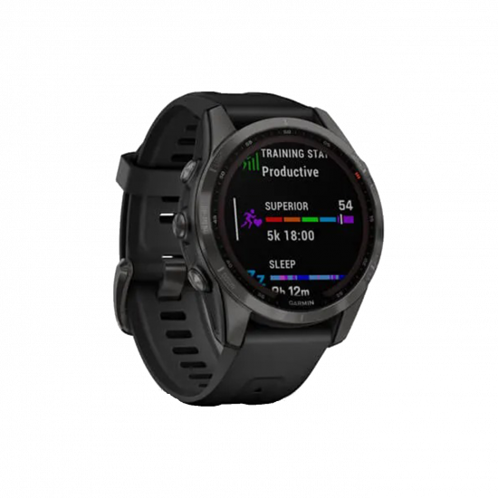 Garmin Fenix 7S Sapphire Solar Edition (42 mm) – kohlenstoffgraues DLC-Titan mit schwarzem Band