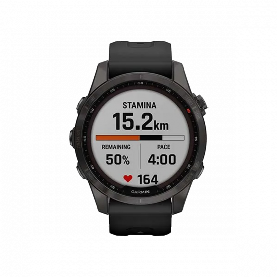 Garmin Fenix 7S Sapphire Solar Edition (42 mm) – kohlenstoffgraues DLC-Titan mit schwarzem Band