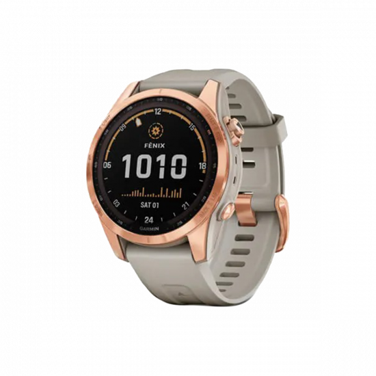 Garmin Fenix 7S Solar Edition (42 mm) – Roségold mit hellem Sandband