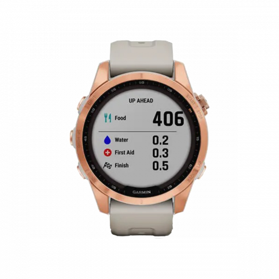 Garmin Fenix 7S Solar Edition (42 mm) – Roségold mit hellem Sandband