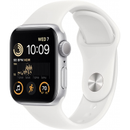 Apple Watch SE 2022 2. Generation (GPS, 40 mm) – Silbernes Aluminiumgehäuse mit weißem Sportarmband S/M